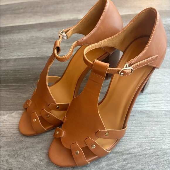 Sezane Shoes - Brown Leather Sezane Heel Sandals - Like New - Size 8